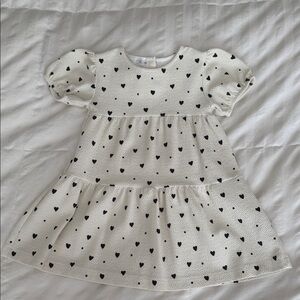 Zara Cream and Black Heart Pattern Kids Dress